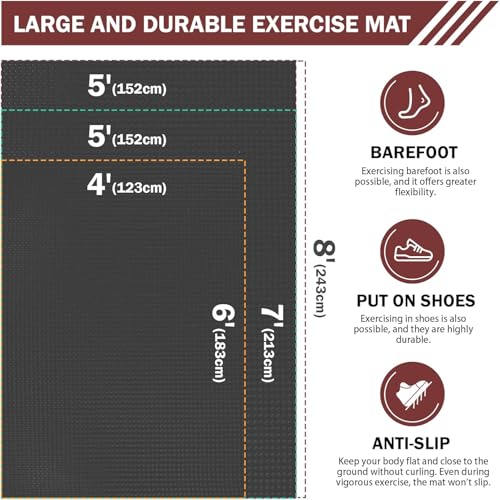 Stepwaver Extra Large Exercise Mat 6'×4' (0.25 Inch Thick) for Home Gym & Workout