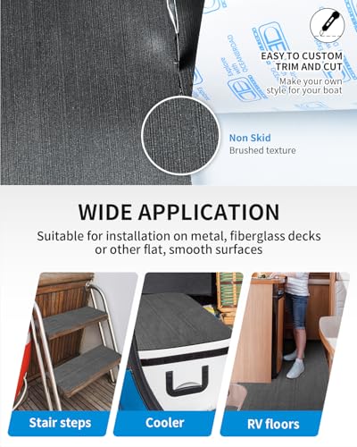 Oceanbroad Marine Grade Brushed EVA Foam Boat Flooring - Self-Adhesive, Non-Slip, 96"L x 38"W, Dark Gray