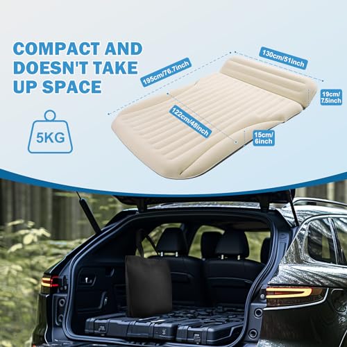 Ciremiv White SUV Air Mattress for Car Camping with Pillow & Pump, 6-Inch Thick