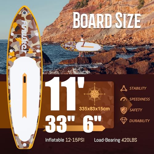 Inflatable Stand Up Paddle Board with Accessories - Yellow Camouflage 11' x 33" x 6"