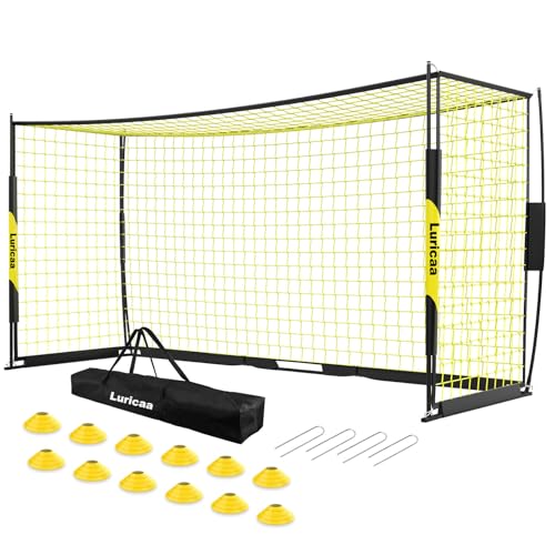 Luricaa 12x6 ft Black Yellow Portable Soccer Goal with Training Cones