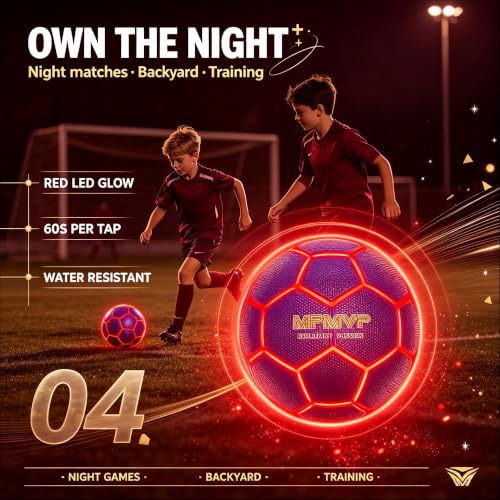 Light Up Soccer Ball 5 Size Rechargeable LED Glow in the Dark Ball for Night Play