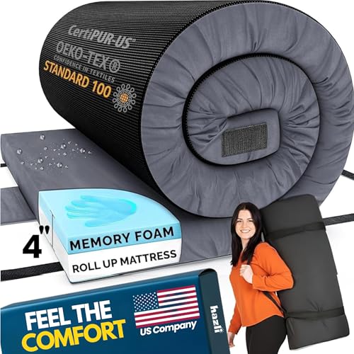 Hazli Queen Memory Foam Camping Mattress Pad 80x60in Dark Gray Portable Bed Roll