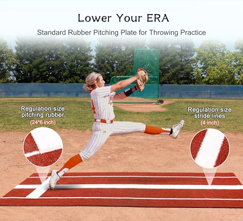 KuiBonu Clay Softball Pitching Mat 10x3 ft with Rubber & Antifade Turf for Indoor & Outdoor Practice