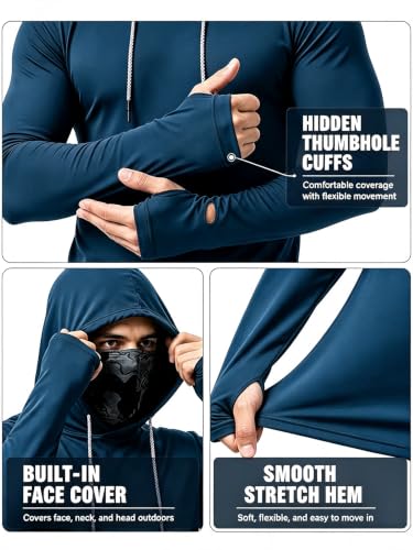 Men's Sun Hoodie with Mesh Mask - Medium Compression, 3-Pack Outdoor UV Protection
