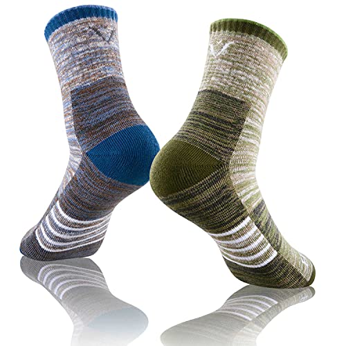FEIDEER Women's Hiking Crew Socks Multi-Pack - Wicking Cushioned Outdoor Socks - Large / Red Blue Green Pink Purple