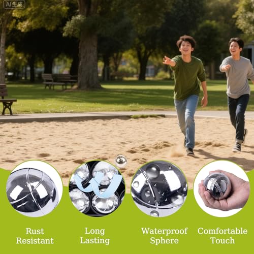 Petanque Game Set with 8 Stainless Steel Balls, Carry Case & Measuring String - Outdoor Lawn & Beach Bocce Ball Set