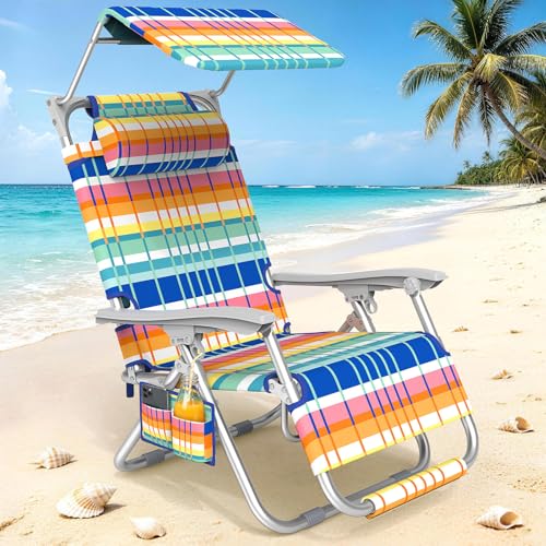 Rainbow Zero Gravity Beach Chair with Canopy - Adjustable Recliner for Adults