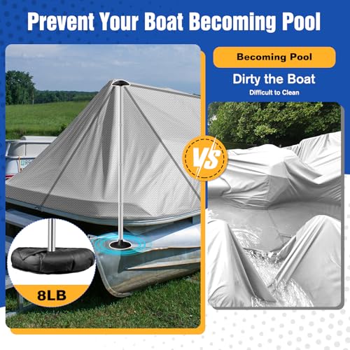 YimSting 1200D Waterproof Pontoon Boat Cover 21-24ft Gray with Support Poles