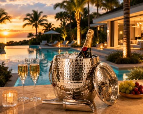Silver Insulated Ice Bucket with Lid & Scoop - 3QT Champagne Cooler