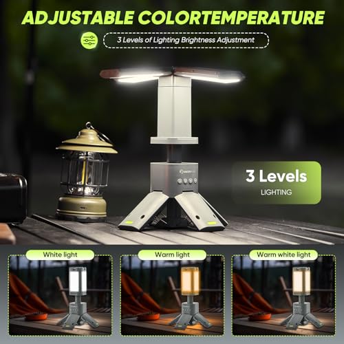 Dark Gray Portable Camping Lantern with 14000mAh Battery, Telescopic & Dimmable Light