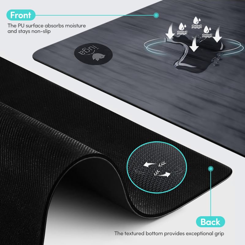IUGA Gray Thick Non Slip Yoga Mat for Hot Yoga, Pilates & Workout