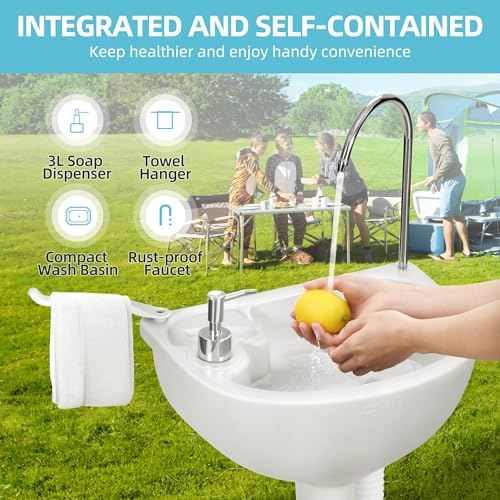 YITAMOTOR 17L Portable Camping Sink with 24L Sewage Tank, Hand-Free Operation, Wheels & Soap Dispenser