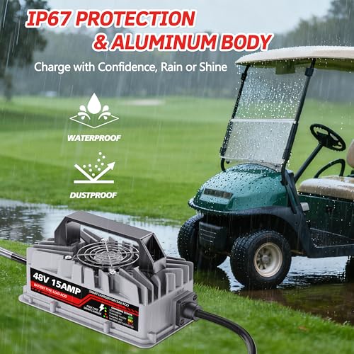 48V Lead Acid Golf Cart Battery Charger for Club Car Precedent & DS - 3-Pin Waterproof Smart Charger - Silver - Variation of This Listing