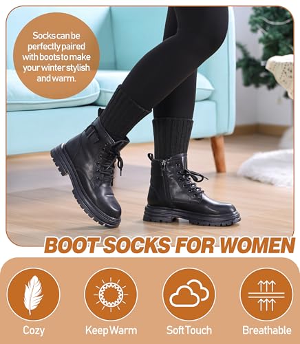 DYW Womens Merino Wool Thermal Boot Socks 3 Pairs Black Winter Cozy Hiking & Work