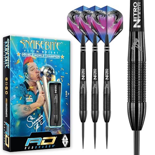 Red Dragon Peter Wright Snakebite 3 Darts Set - 22g Tungsten with Flights & Stems