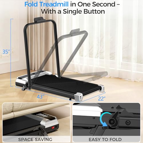 Foldable Under Desk Treadmill with 8% Incline and Remote Control - Portable Home Exercise Machine