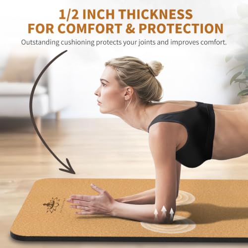 Hatha Yoga Extra Long 78x32 Inch Natural Cork & TPE Yoga Mat - Extra Thick, Non-Slip