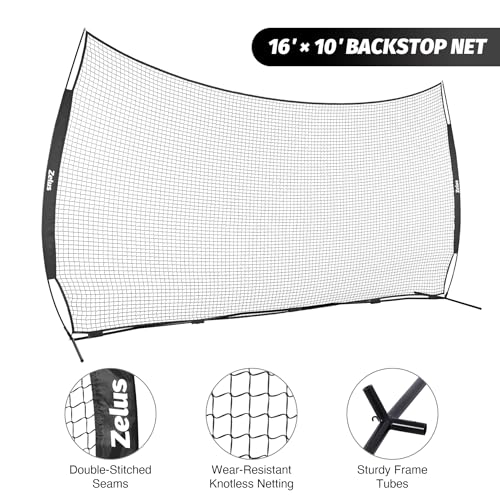 Black 16x10 ft Baseball & Softball Backstop Net - Durable Training Barrier