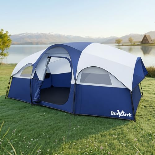Blue Family Camping Tent for 8 Persons, 3 Rooms, Waterproof with Rainfly