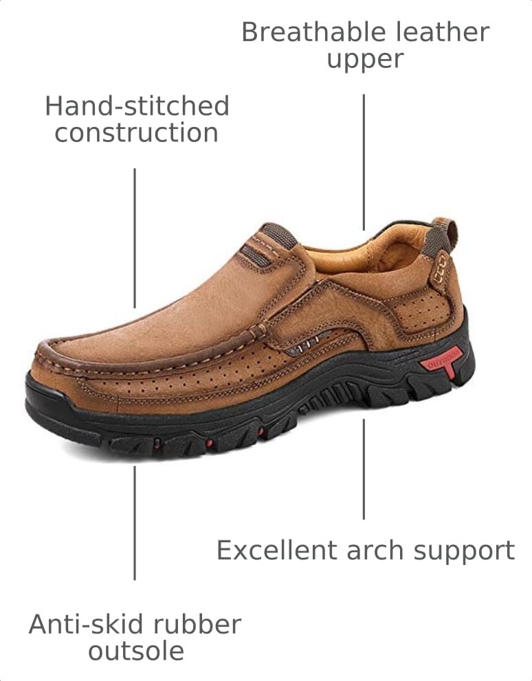 COSIDRAM Men's Brown Leather Slip-On Loafers - Casual Sneakers