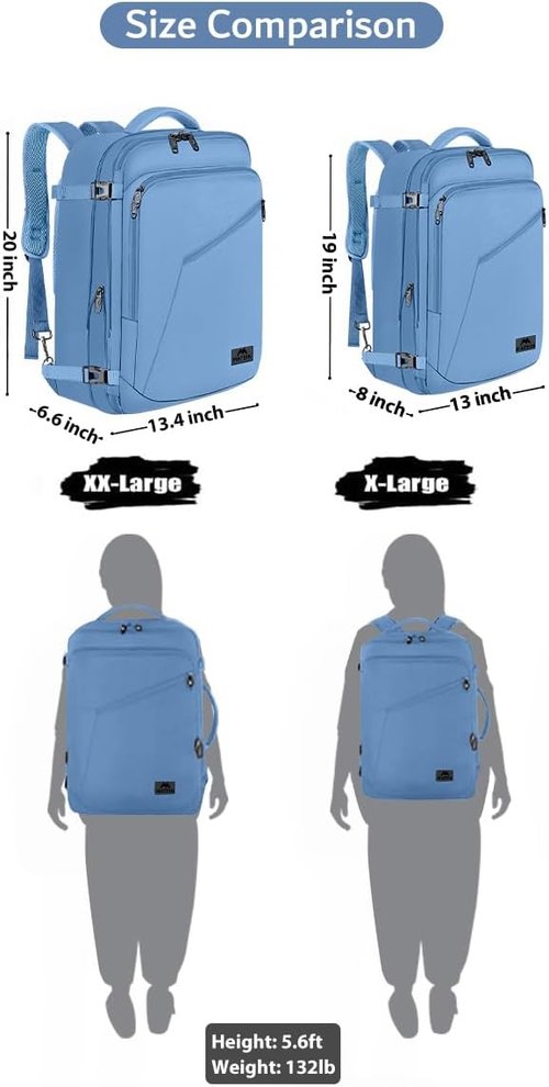 MATEIN Travel Backpack - Large Carry-On Daypack with Hideaway Straps | Light Blue for Women