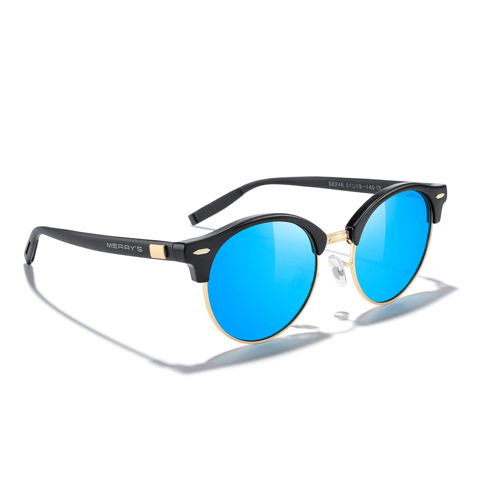 MERRY'S Round Polarized Sunglasses for Women Men Classic Retro Half Frame Aluminum Temples
