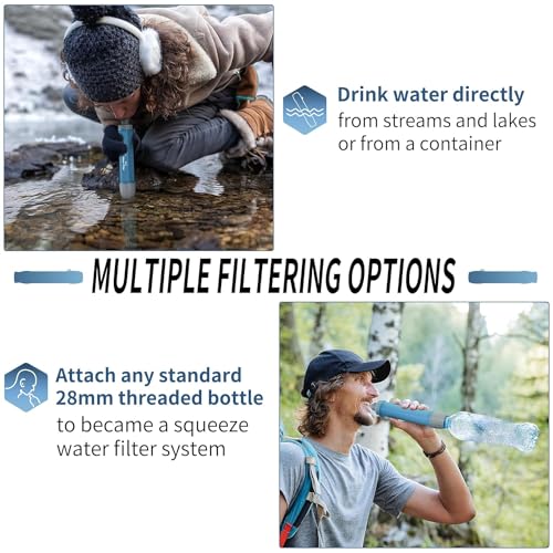 Emergency Water Filter Straw 8 Pack - Blue - Portable Survival & Camping Gear