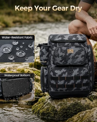 Fishing Backpack with 4 Tackle Boxes and Insulated Cooler - Camouflage