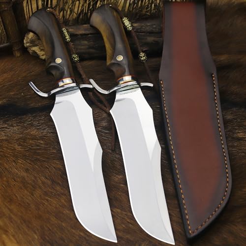 9Cr18MoV Steel Bowie Knife with Sandalwood Handle and Sheath – Outdoor Survival & Hunting Tool
