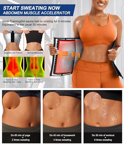 TrainingGirl Waist Trainer for Women Working Out Sweat Belly Band - Black & Silver, Medium