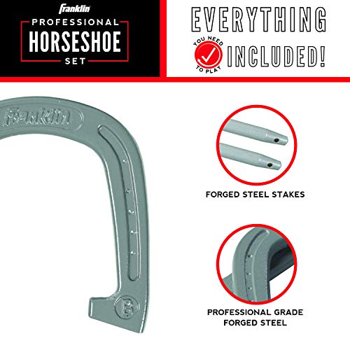Professional Franklin Horseshoe Set with Steel Horseshoes, Stakes & Carry Case - Outdoor Lawn Game