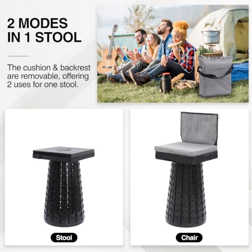 Portable Collapsible Stool with Cushion and Backrest for Adults, Adjustable Camping Seat