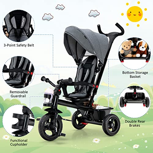 Baby Joy 5-in-1 Baby Tricycle for Kids 18 Months to 5 Years - Grey