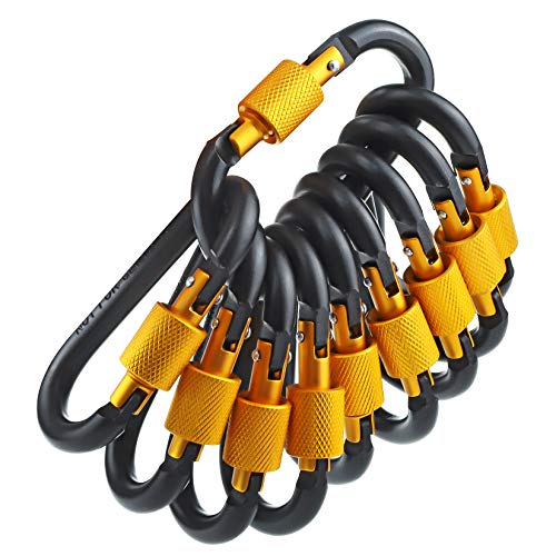 Multicolored Aluminum D Ring Key Rings Clips Locking Carabiner - Black and Orange