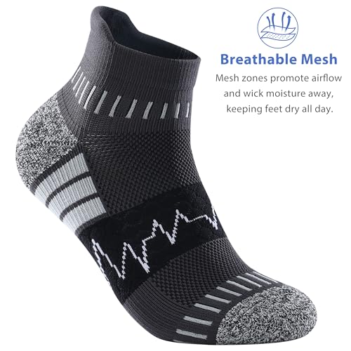 Ankle Compression Socks for Women Men Cushioned Athletic Running Socks - Large / Z-Black White (3 Pairs)