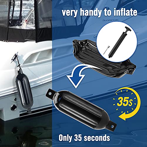 Affordura 5.5 Inch Black Boat Fenders 4 Pack with Ropes & Pump