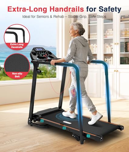 Redliro Senior Treadmill with Long Handrails - Black, Compact Home Walking Machine