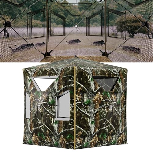 2-3 Person Pop Up Hunting Blind with 270° See-Through Windows, Portable Ground Concealment