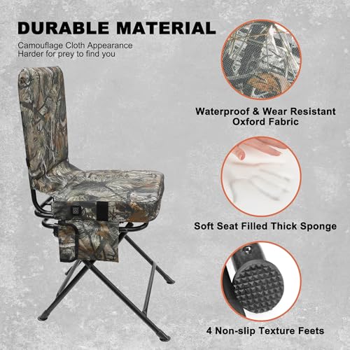 MYDAYS Heated 360° Swivel Hunting Blind Chair, Foldable Ground Seat for Hunting & Camping