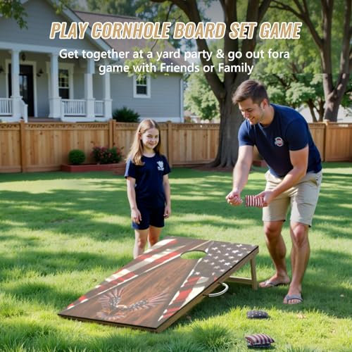 Mavlya Flying Eagle Flag Cornhole Board Set - Outdoor Regulation 2x4 ft Wooden Toss Game with 8 Bags & Carry Case