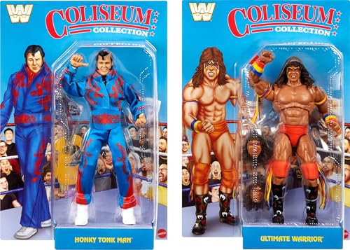 Mattel WWE Coliseum Collection 2-Pack Action Figures with Ultimate Warrior & Honky Tonk Man - 6-inch Collectible Set with Swappable Parts