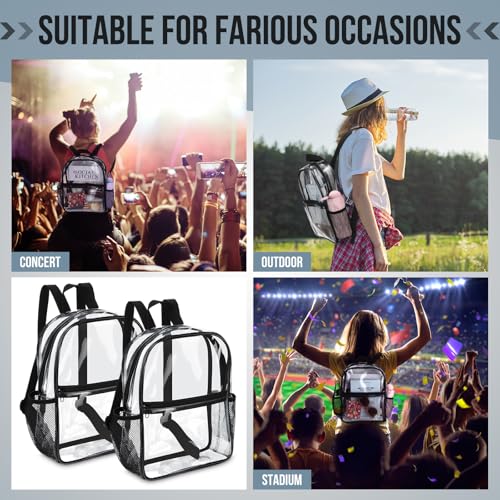 Clear Stadium Backpack Bulk Set - 12 Pack, Black, Compact & Weather-Resistant