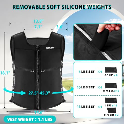 FITVANCE Adjustable Weighted Vest for Women Men 1-10 LBS Black Fitness Gear