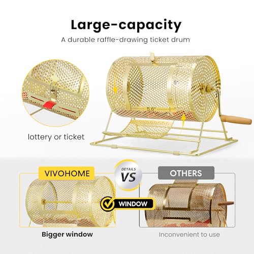 Medium Brass Plated Raffle Drum - Holds 5000 Tickets, 16 x 12 Inches