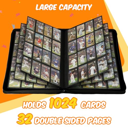 Black 4-Pocket Card Binder for 1024 Trading Cards - Side Loading Album with PU Cover