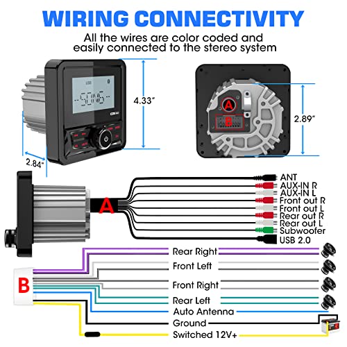 VOXXBASS Waterproof Marine Bluetooth Stereo Receiver for Boat & UTV
