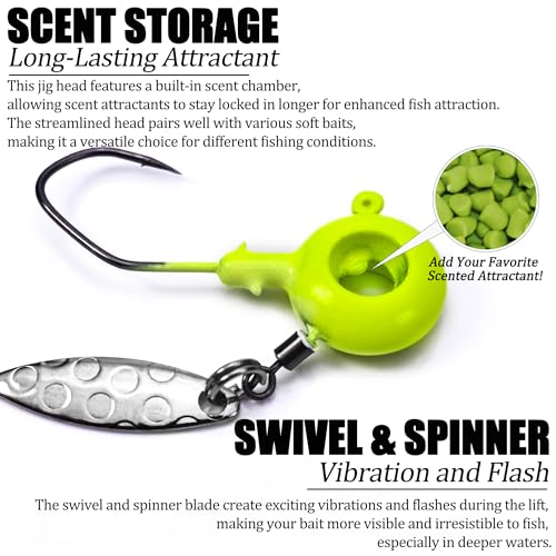 80 Pcs Crappie Jig Heads with Spinner & Ripple Tail Grubs - Scent Holder