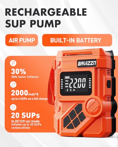 BAVIZZN Orange 59.2Wh Rechargeable Electric SUP Pump, 22 PSI Portable Inflator
