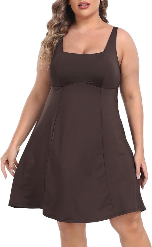 HDE Women's Plus Size Tennis Dress - Athletic Workout Dress with Built-In Shorts & Bra